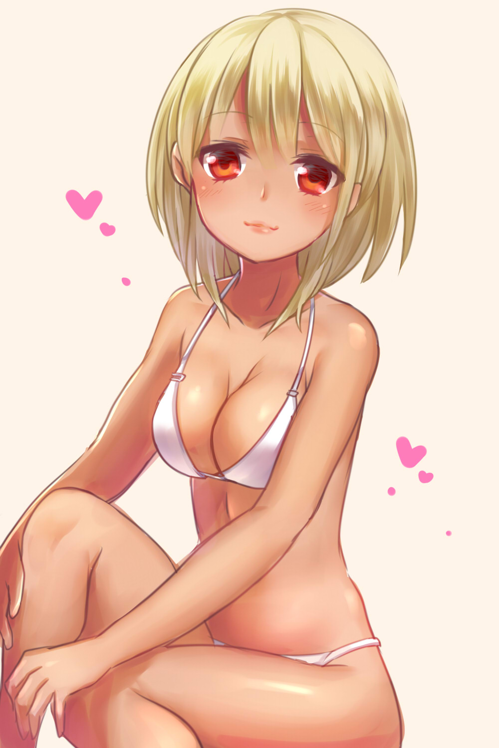 1girl, bare_arms, bare_legs, bare_shoulders, bikini, blonde_hair, breasts, cleavage