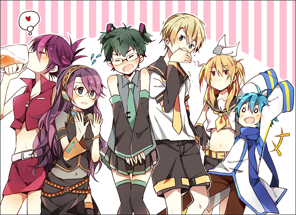 >:d, +++, 2boys, 4girls, :/, :d, ^^^, alcohol