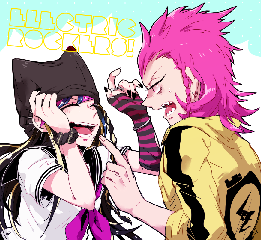 10s, 1boy, 1girl, ^_^, animal_hair, animal_hat, bad_id, bad_pixiv_id