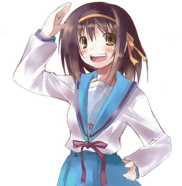 00s, brown_hair, dousaki_shin'ya, school_uniform, serafuku, short_hair, solo, suzumiya_haruhi