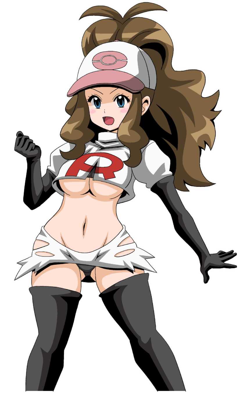 1girl, baseball_cap, blue_eyes, blush, breasts, brown_hair, cosplay, female_focus