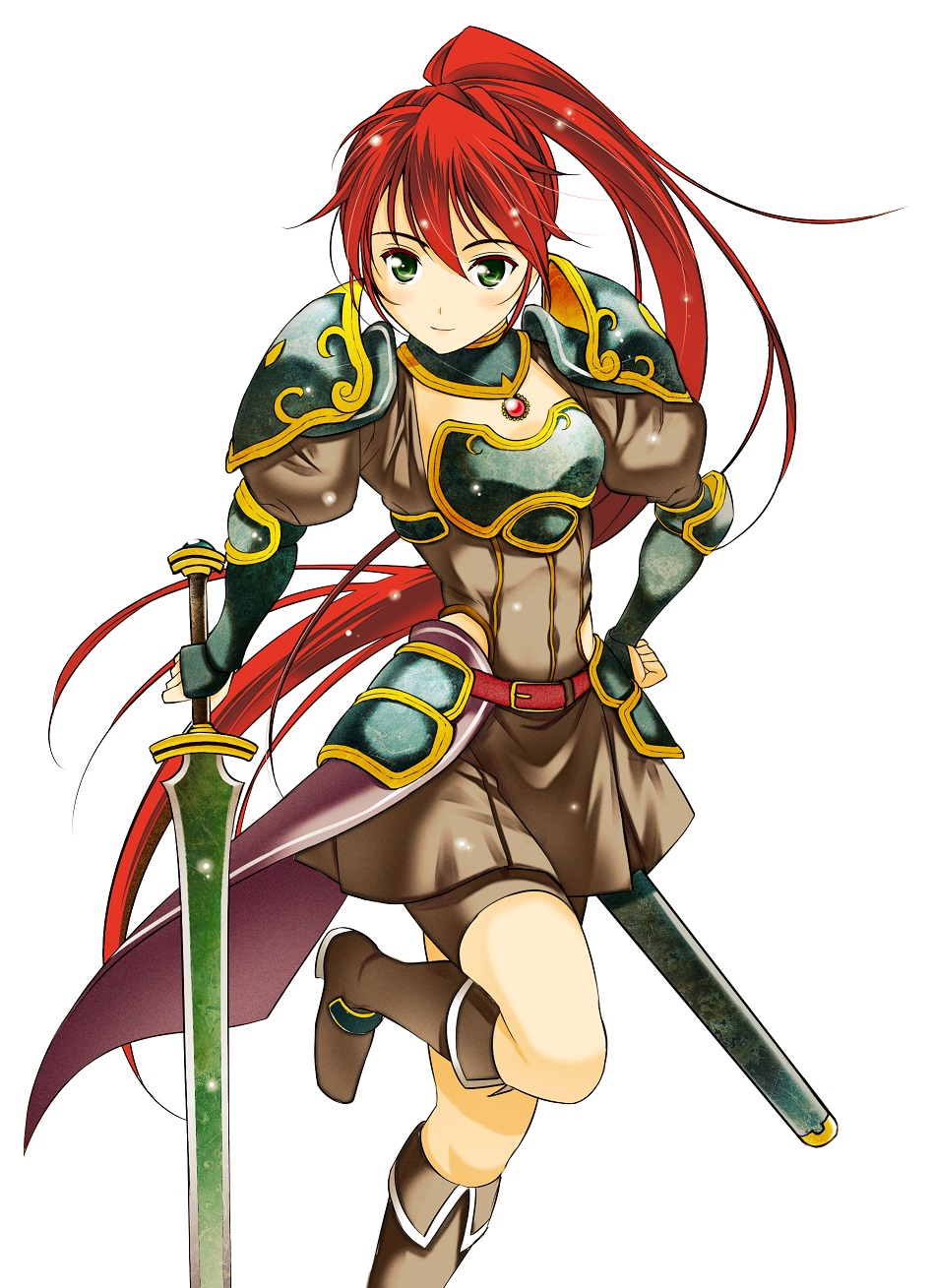 1girl, armor, female_focus, green_eyes, highres, long_hair, maou_no_hajimekata, official_art