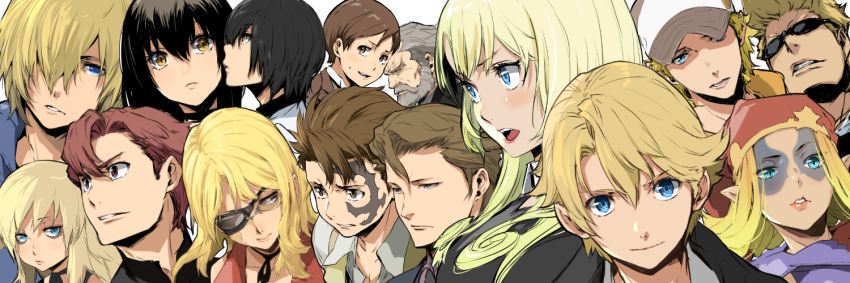 baccano!, beard, black_hair, blonde_hair, blue_eyes, brown_eyes, brown_hair, chane_laforet