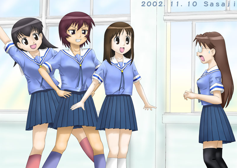 4girls, azumanga_daiou, bonklers, brown_eyes, brown_hair, kagura, kagura_(azumanga_daioh), kasuga_ayumu