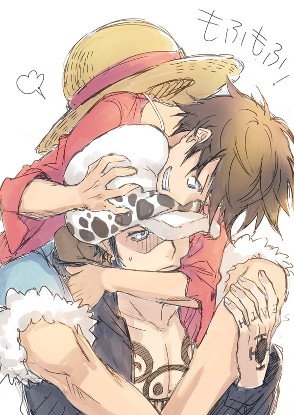 2boys, black_hair, earrings, facial_hair, hat, jewelry, male_focus, monkey_d._luffy