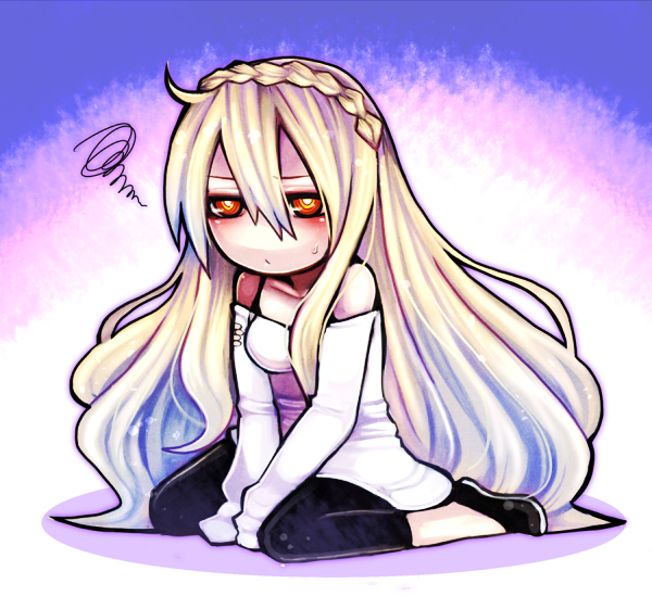 >:/, 1girl, :/, agi_(neckless), bare_shoulders, bemani, between_legs, black_pants