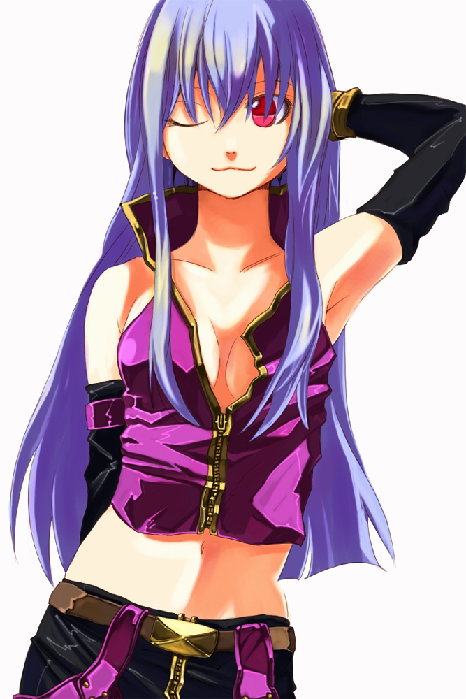 1girl, :3, armpits, bad_id, bad_pixiv_id, breasts, cleavage, detached_sleeves