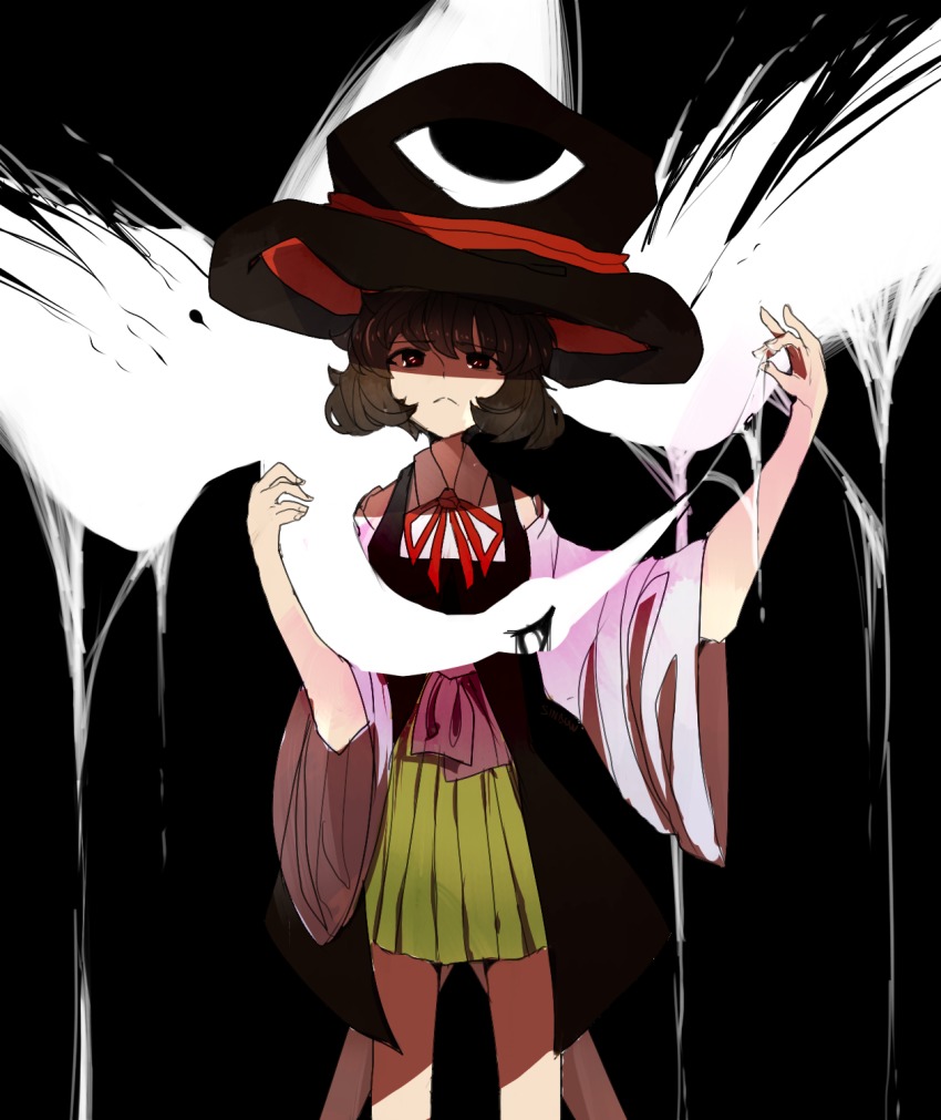 androgynous, bird, black_hair, bow, crane_(animal), detached_sleeves, enraku_tsubakura, expressionless