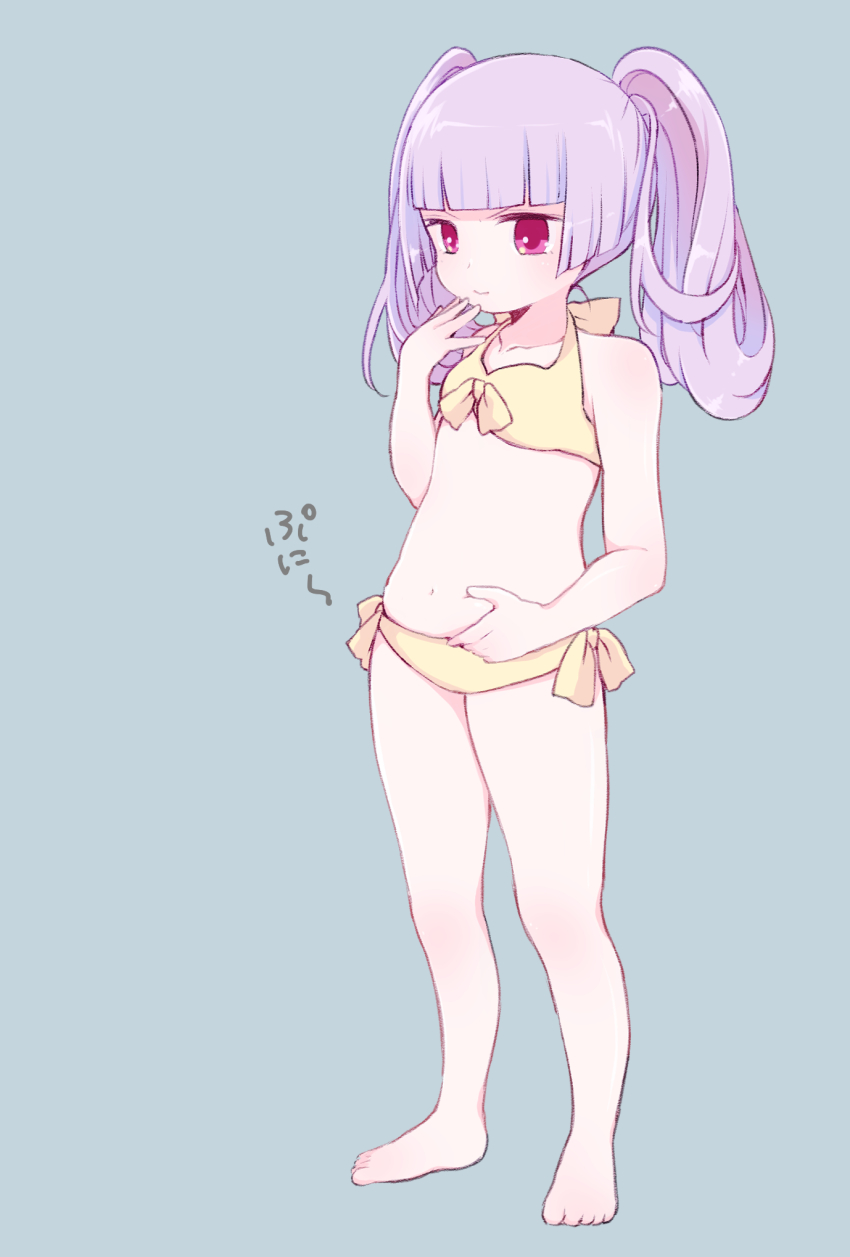 1girl, bikini, female_focus, halterneck, highres, light_purple_hair, long_hair, navel