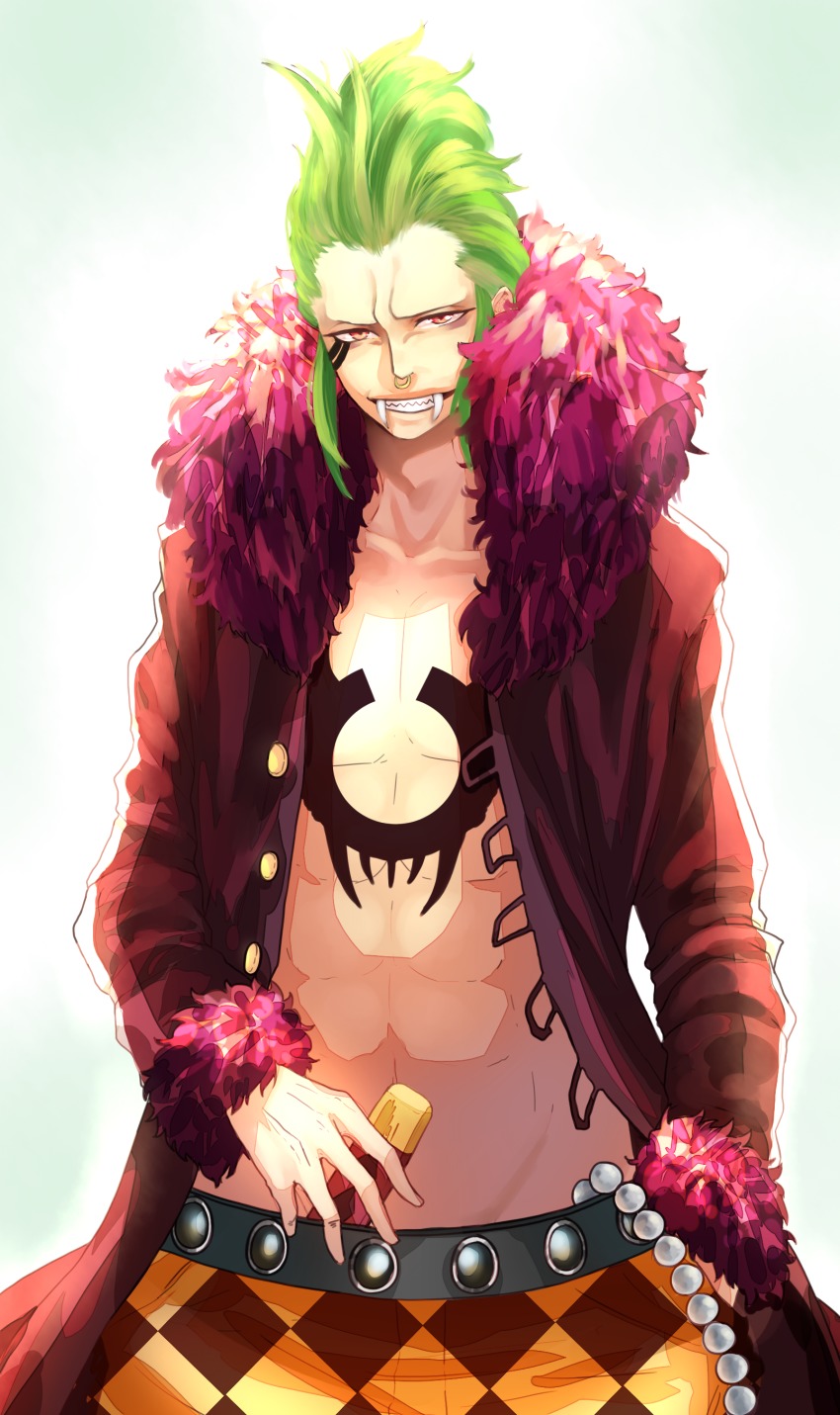 1boy, absurdres, bartolomeo, green_hair, hannitee, highres, male_focus, one_piece