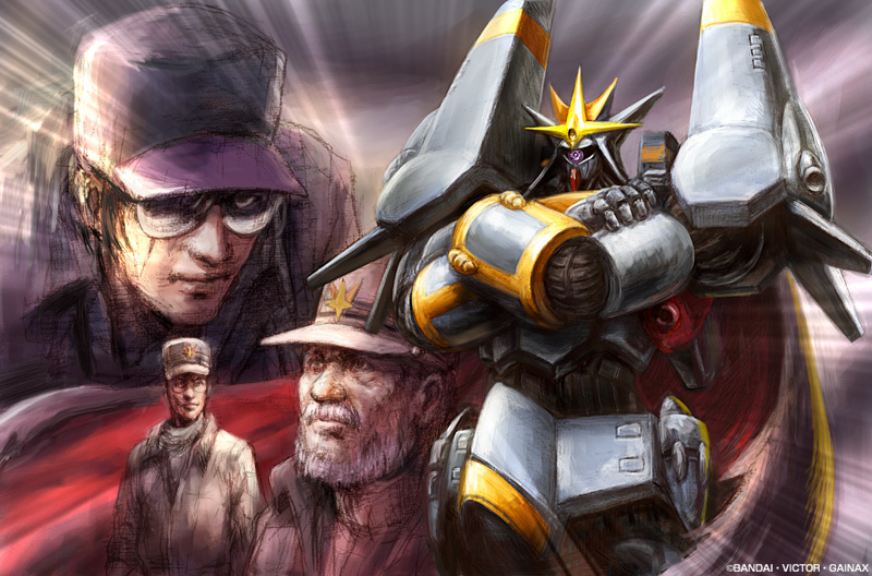 1980s_(style), 3boys, coach, epic, gainaxtop, glasses, gunbuster, hat