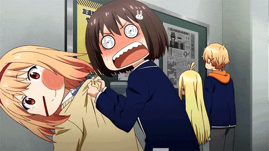 10s, 1boy, 3girls, @_@, angry, animated, animated_gif, ayase_kaori