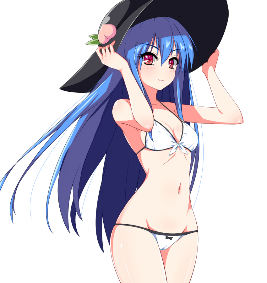 1girl, alternate_costume, bikini, blue_hair, blush, bow, bow_bikini, breasts
