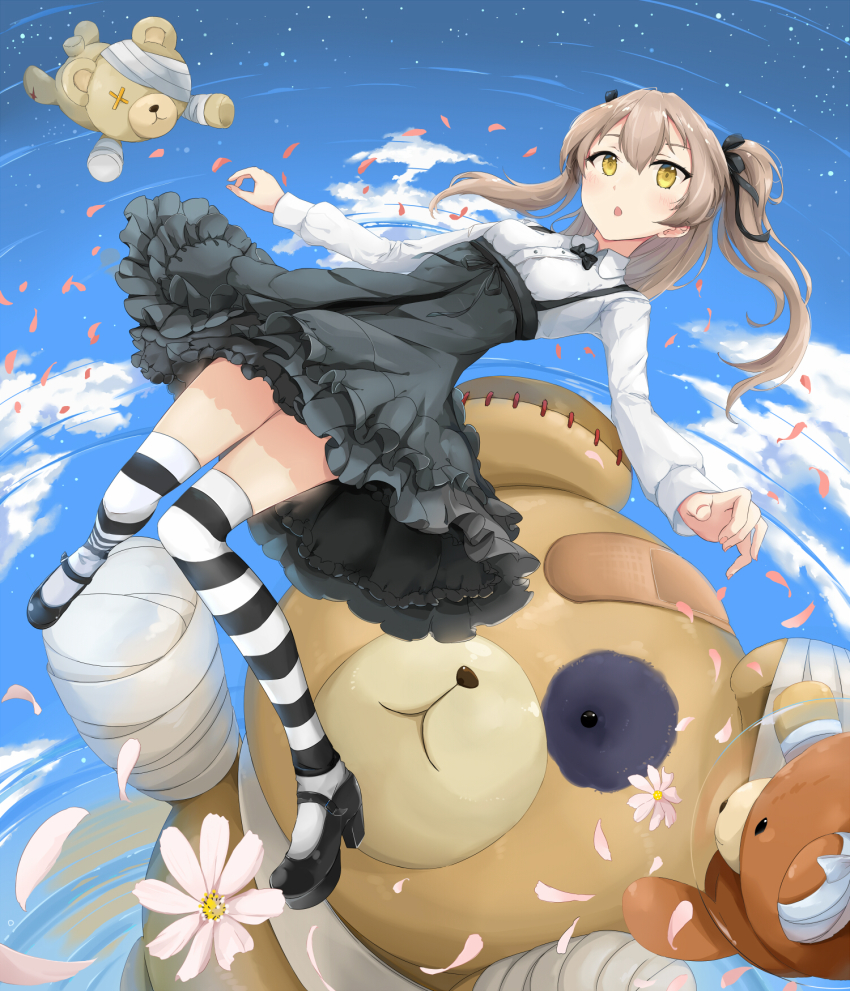 10s, 1girl, bad_id, bad_pixiv_id, bandages, bandaid, black_dress, black_footwear