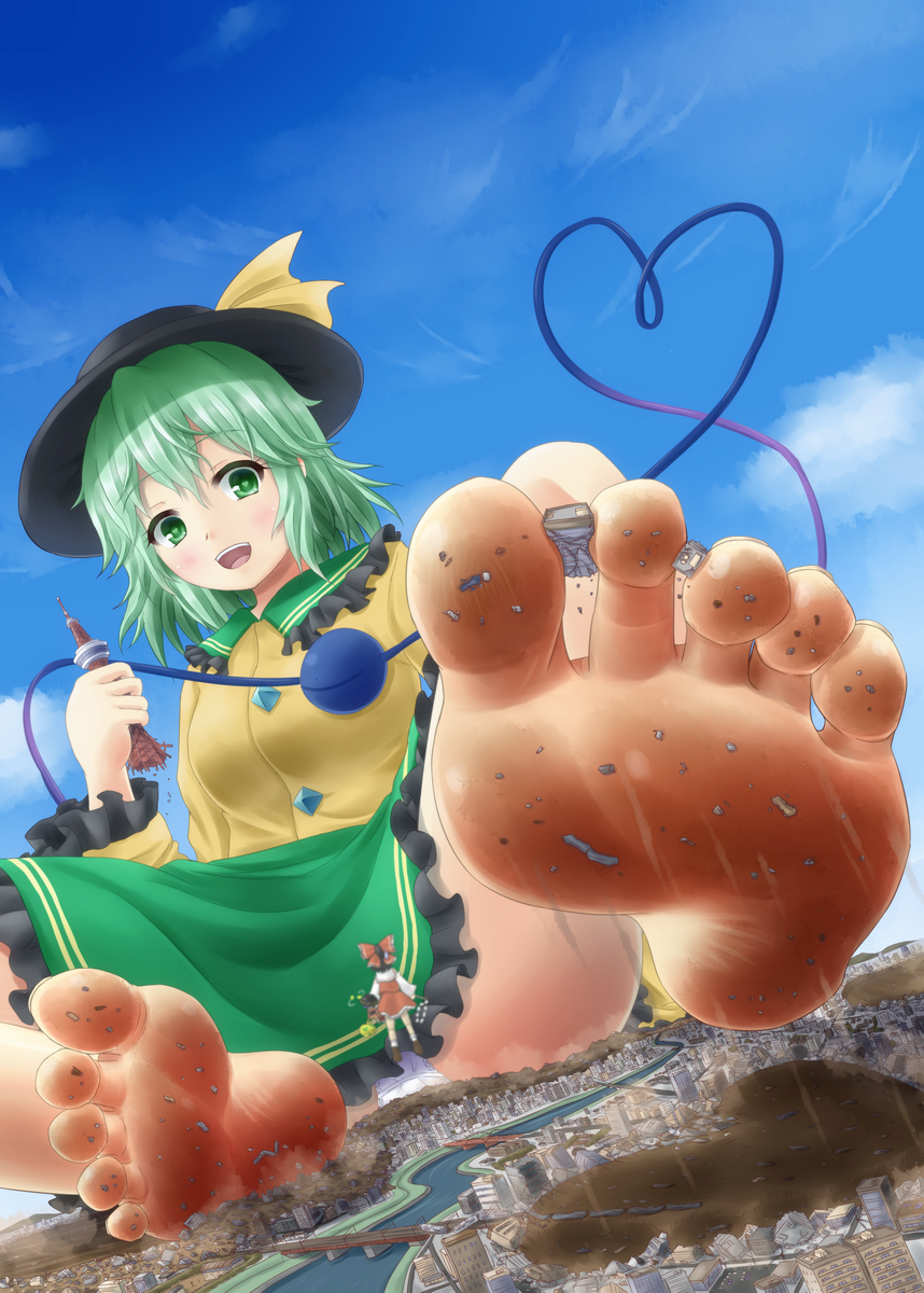 3girls, aonagi_ibane, barefoot, dirty, dirty_feet, feet, giant, giantess