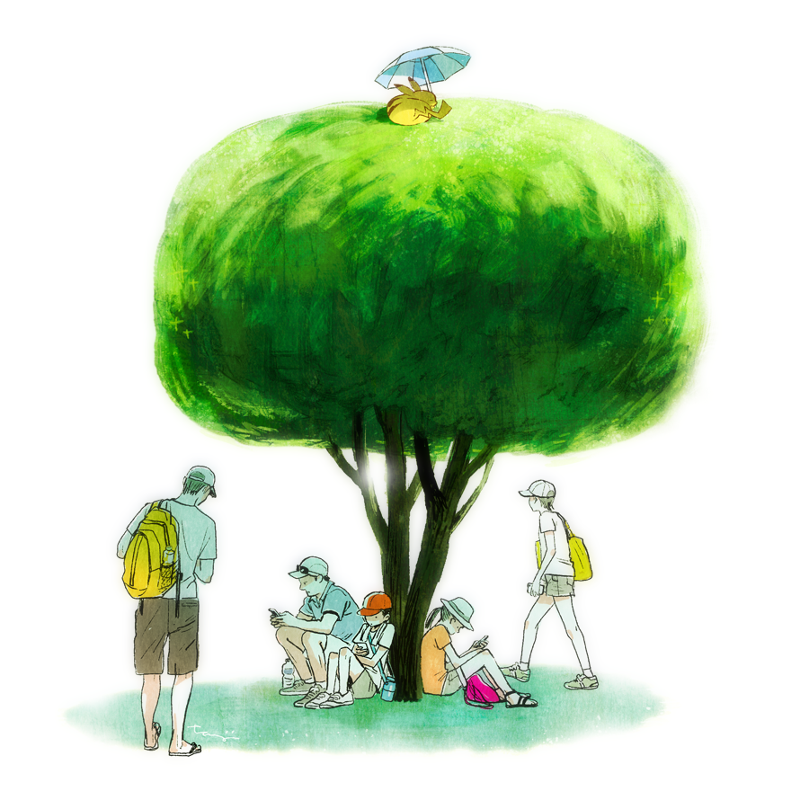 10s, 2boys, 3girls, backpack, bag, baseball_cap, bottle, cellphone