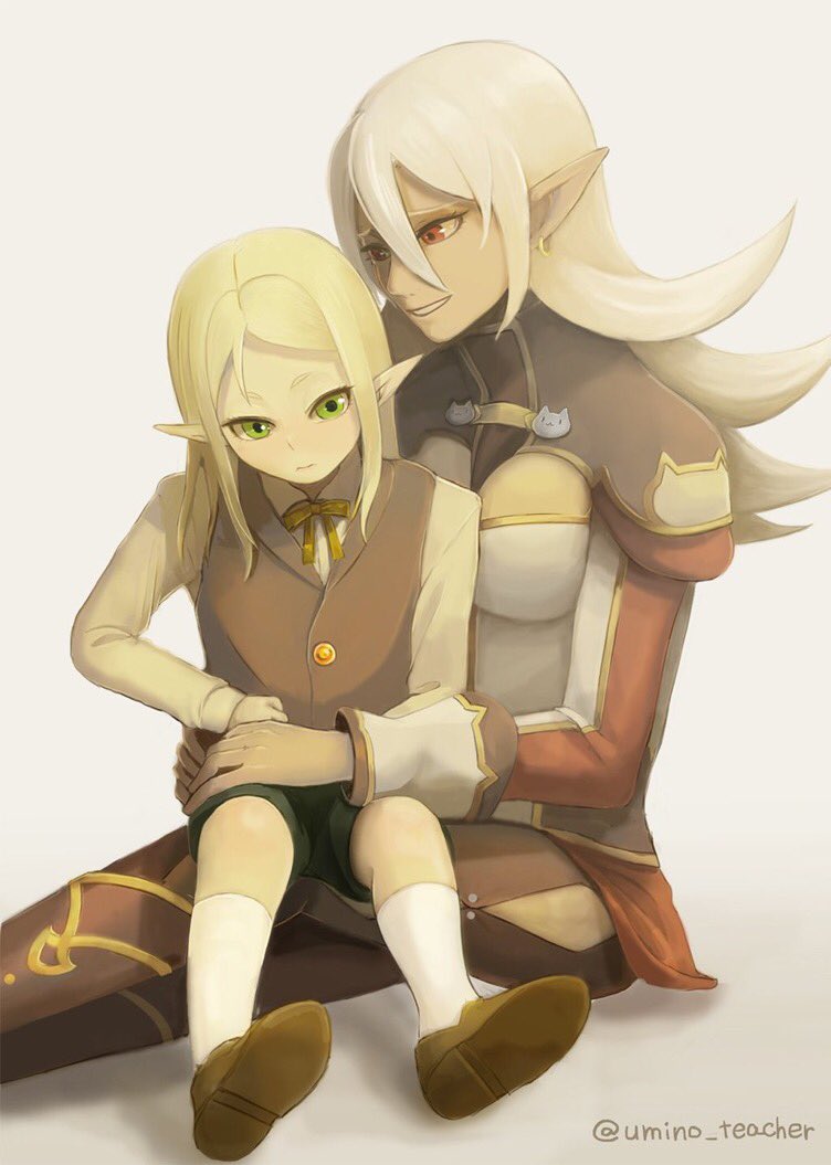 1boy, 1girl, blonde_hair, blush, child, dark-skinned_female, dark_elf, dark_skin