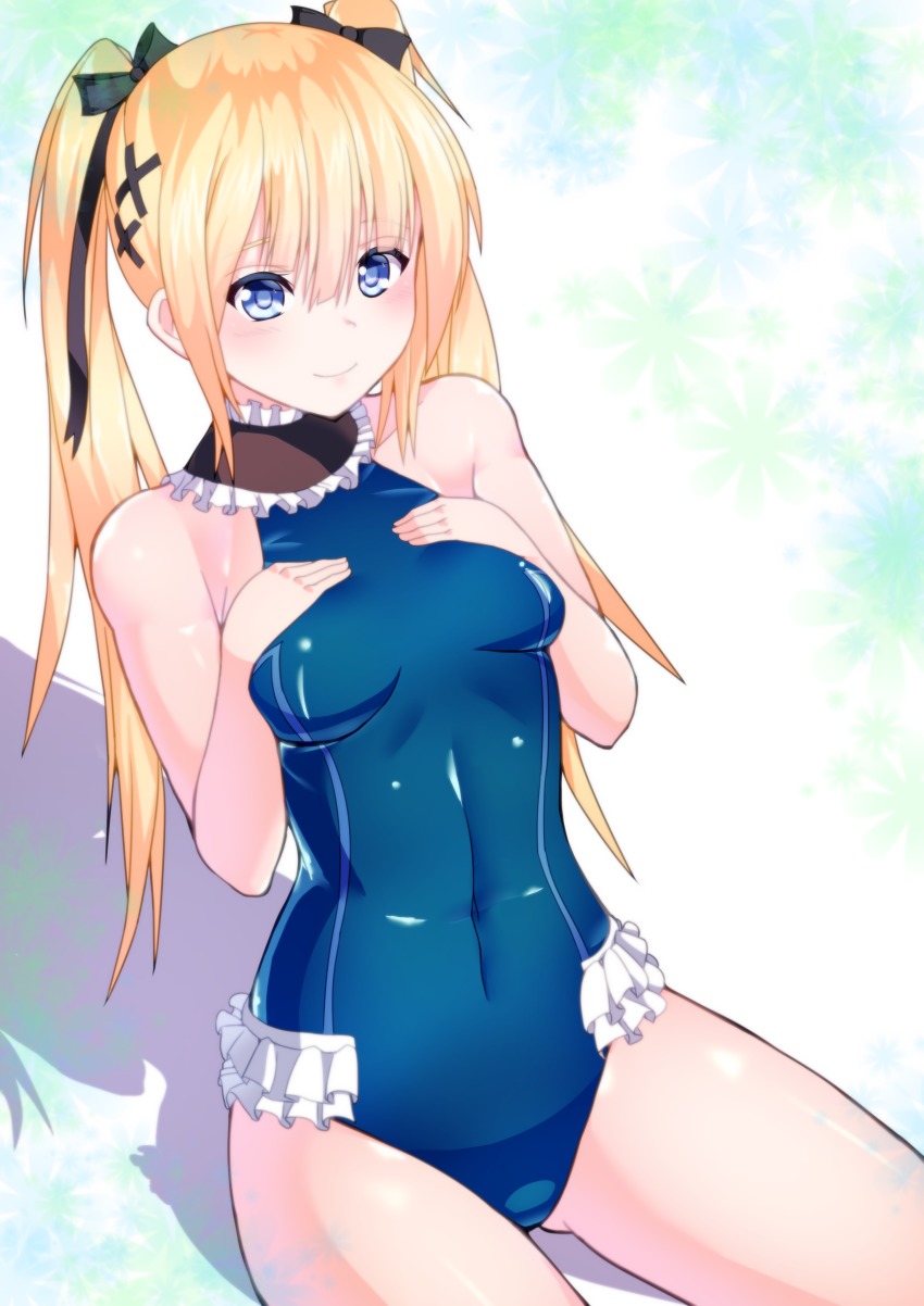 1girl, absurdres, bad_anatomy, bad_hands, bare_shoulders, black_bow, black_ribbon, blonde_hair