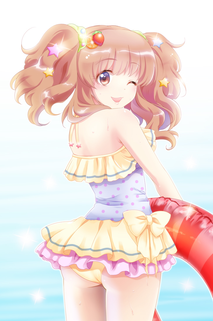 10s, 1girl, ;3, ;d, ass, bad_id, bad_pixiv_id, bikini