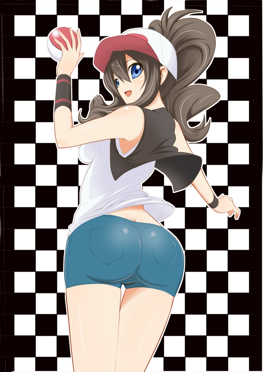 10s, 1girl, absurdres, ass, bad_id, bad_pixiv_id, baseball_cap, blue_eyes