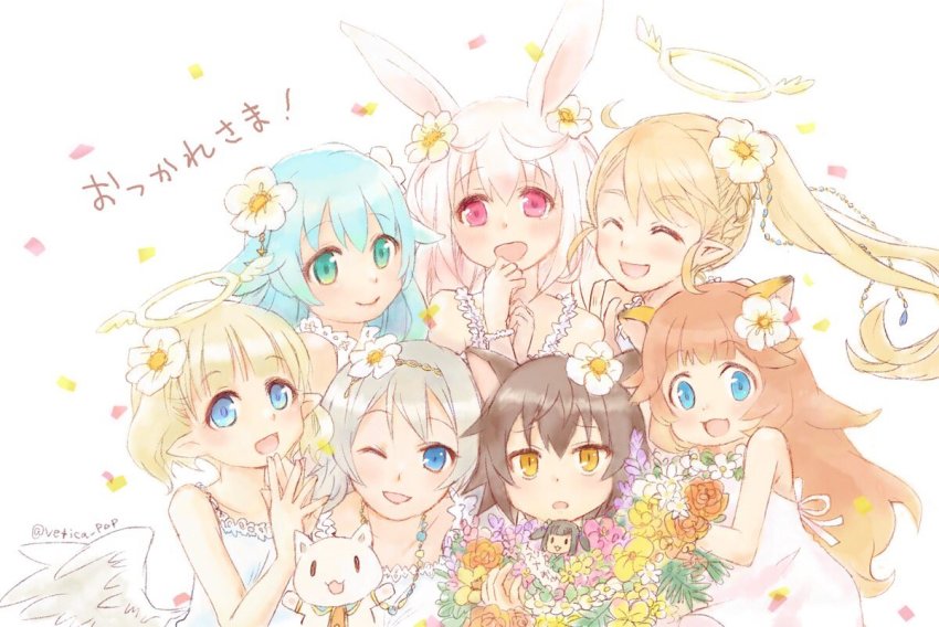 6+girls, :3, angel, angel_wings, animal_ears, blonde_hair, blue_eyes, blue_hair