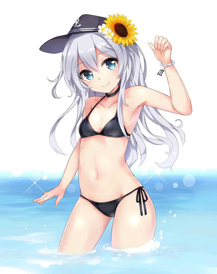10s, 1girl, absurdres, bangle, bikini, black_bikini, blue_eyes, blush