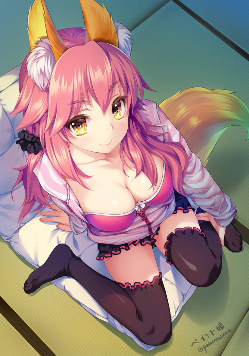 10s, 1girl, animal_ears, breasts, casual, cleavage, fate/extra, fate/extra_ccc