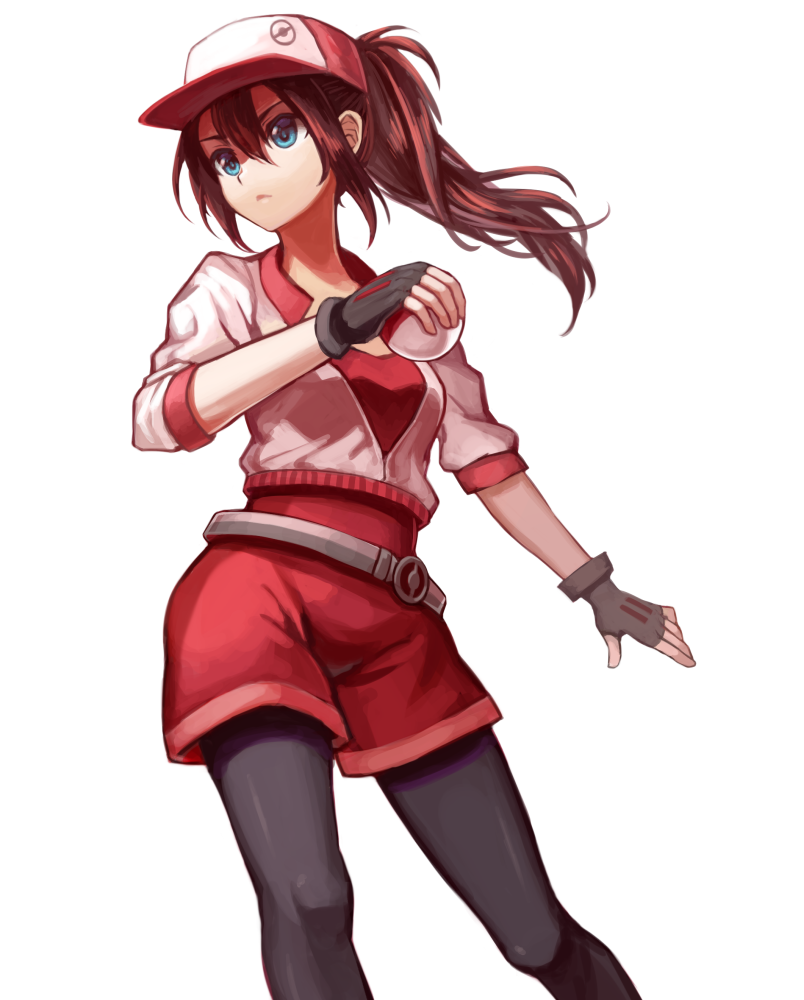 10s, 1girl, baseball_cap, belt, black_gloves, black_leggings, blue_eyes, brown_hair