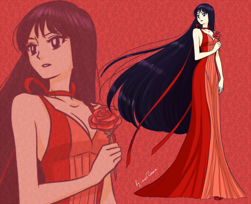 1girl, bishoujo_senshi_sailor_moon, black_eyes, black_hair, choker, dress, expressionless, female_focus