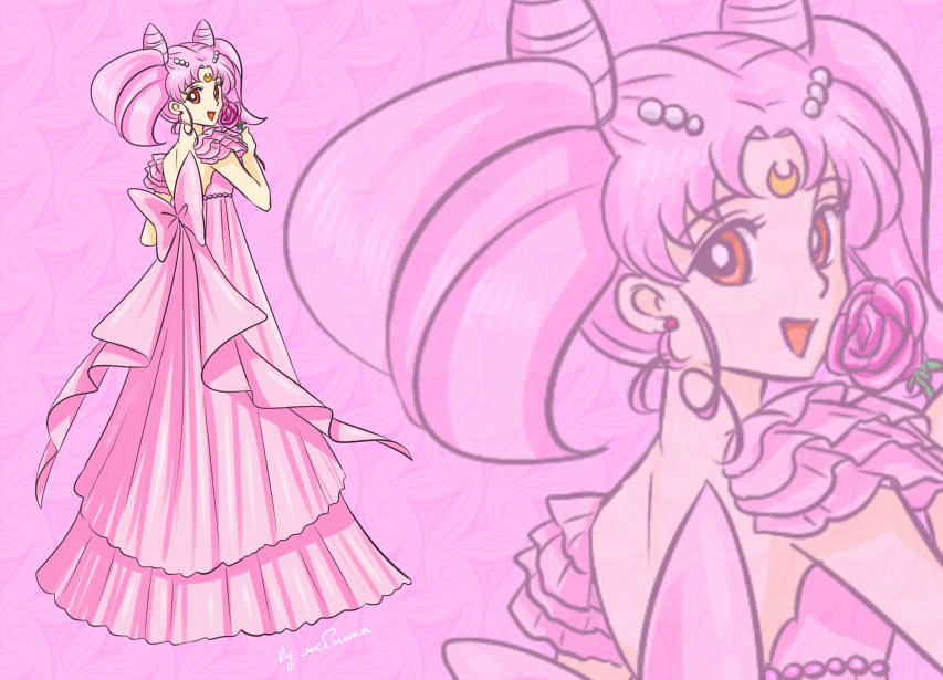 1girl, bishoujo_senshi_sailor_moon, bow, chibi_usa, cone_hair_bun, crescent, crescent_facial_mark, double_bun