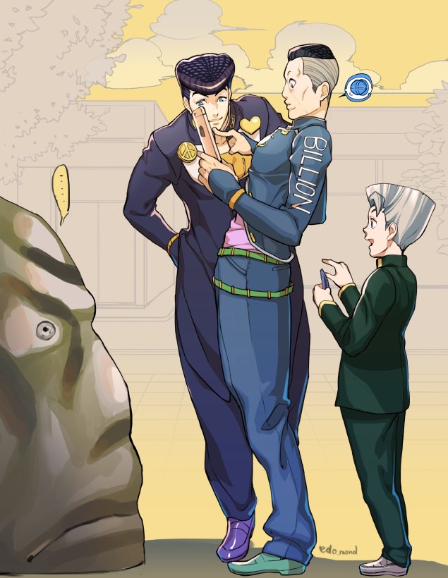 ..., 10s, 3boys, cloud, edo_mond_(edoedoedomond), hands_in_pockets, higashikata_josuke, hirose_koichi