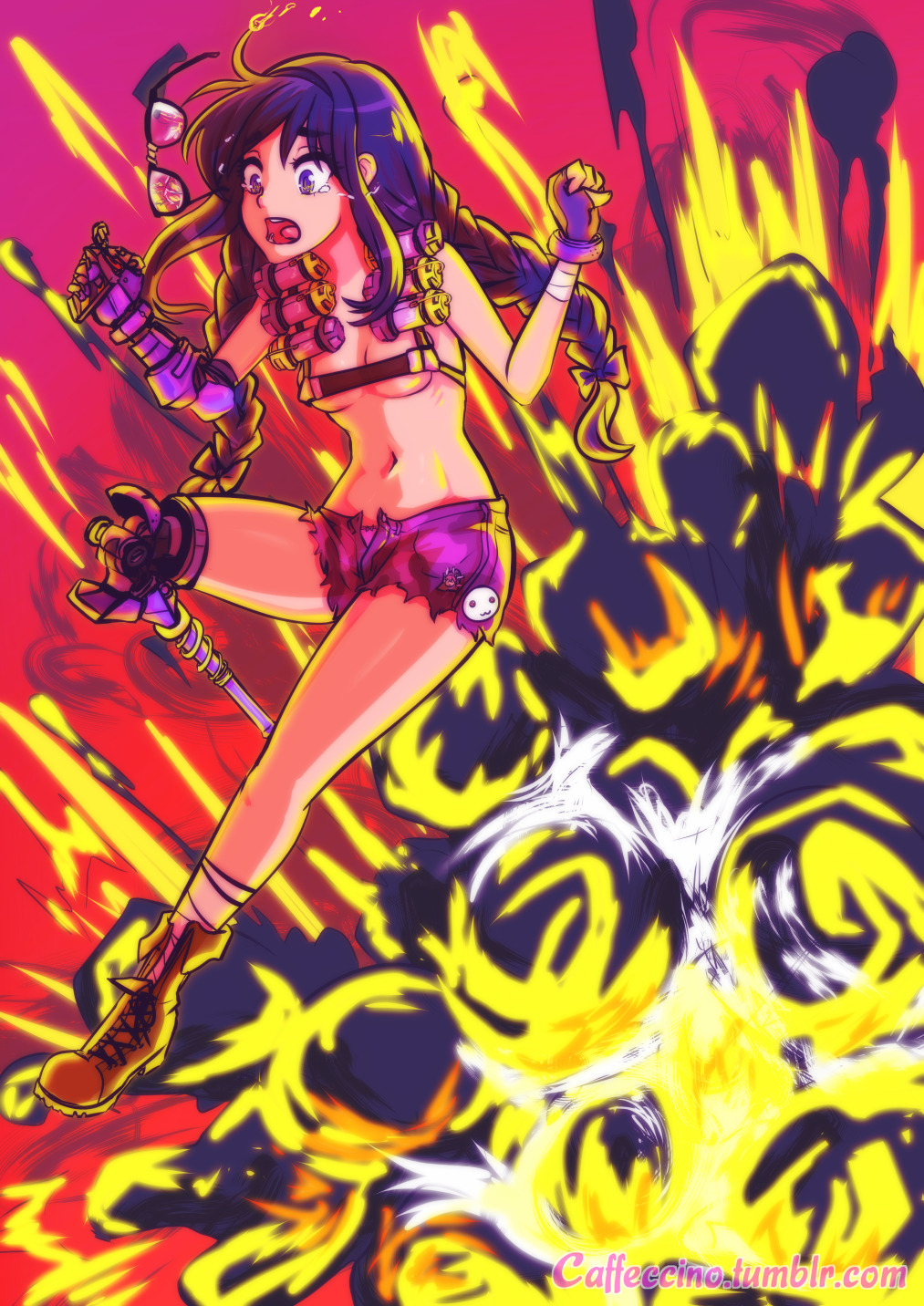 1girl, akemi_homura, artist_name, bad_id, bad_tumblr_id, black_hair, braid, caffeccino