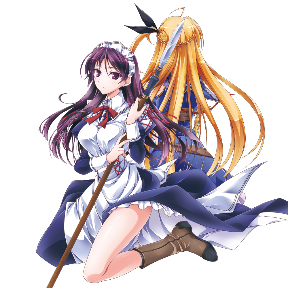 2girls, asio_(asiogimuto), back-to-back, bad_id, bad_pixiv_id, boots, braid, dress