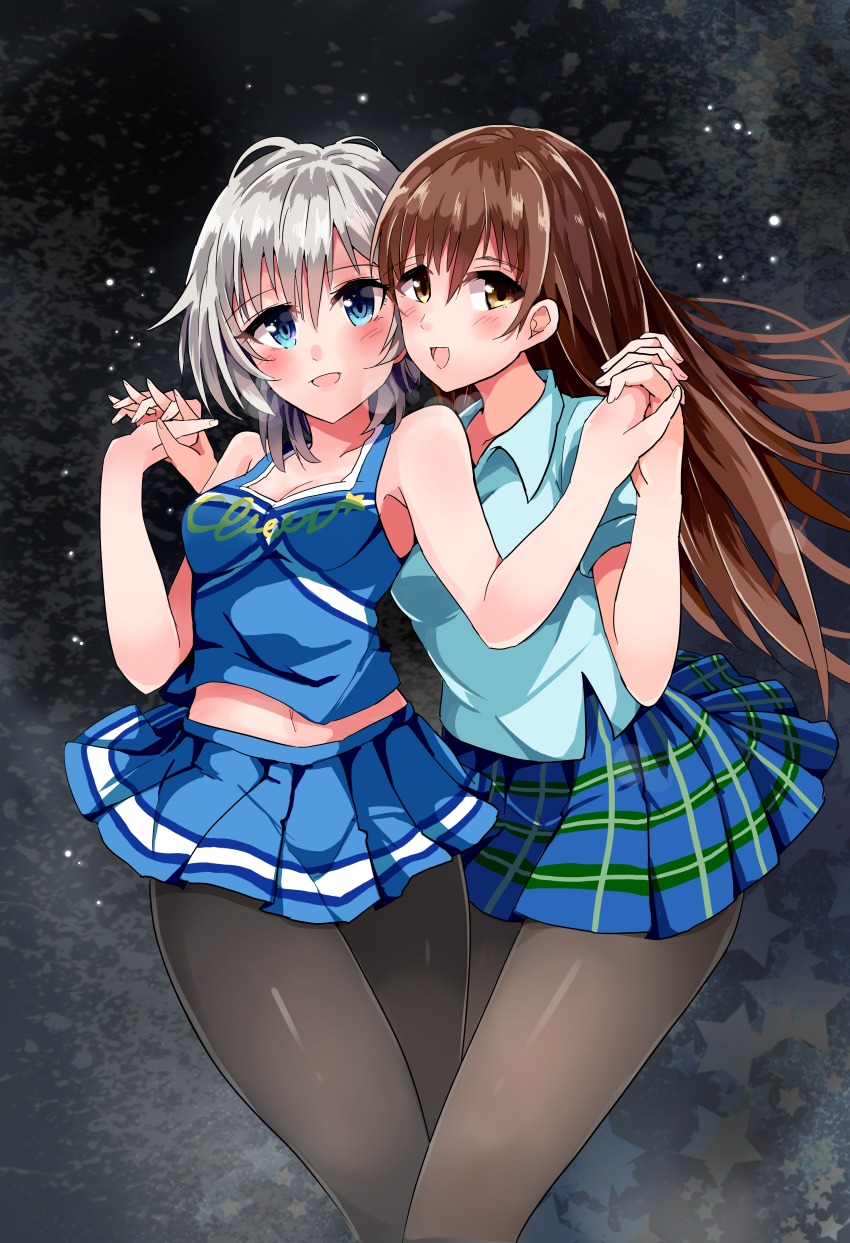 10s, 2girls, absurdres, anastasia_(idolmaster), black_legwear, blue_eyes, blush, brown_eyes