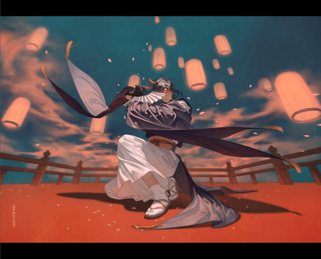 10s, 1boy, bandana, black_gloves, black_hair, blue_eyes, blue_hair, closed_mouth