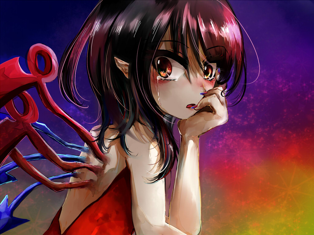 1girl, alternate_costume, alternate_eye_color, alternate_hair_color, asymmetrical_hair, asymmetrical_wings, back, backless_dress