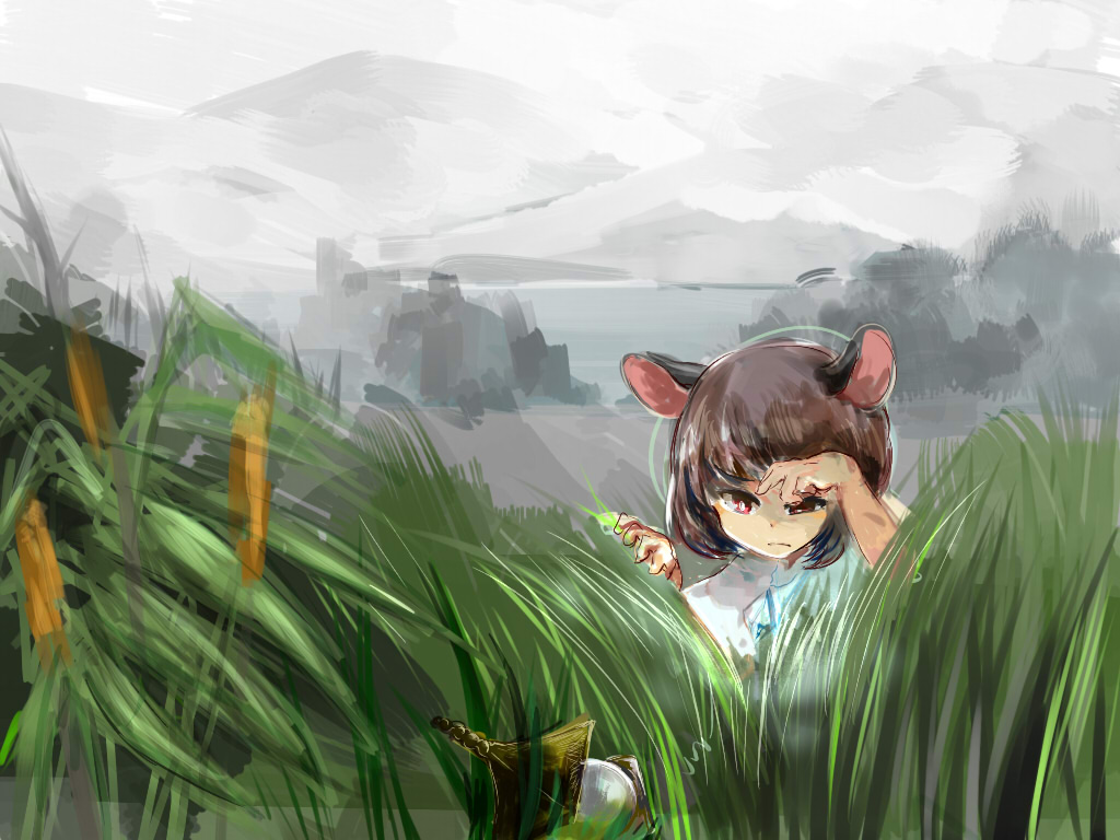 1girl, alternate_hair_color, animal_ears, bad_id, bad_pixiv_id, bishamonten's_pagoda, brown_hair, capelet