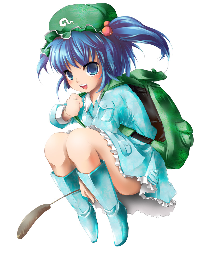1girl, bad_id, bad_pixiv_id, bag, blue_hair, female_focus, hair_bobbles, hair_ornament