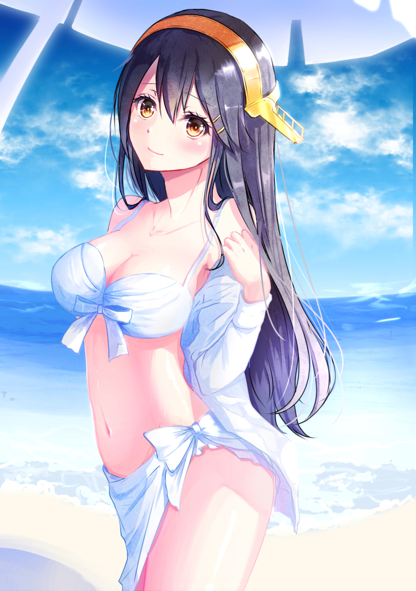 10s, 1girl, alternate_costume, bad_id, bad_pixiv_id, bare_shoulders, beach, beach_umbrella