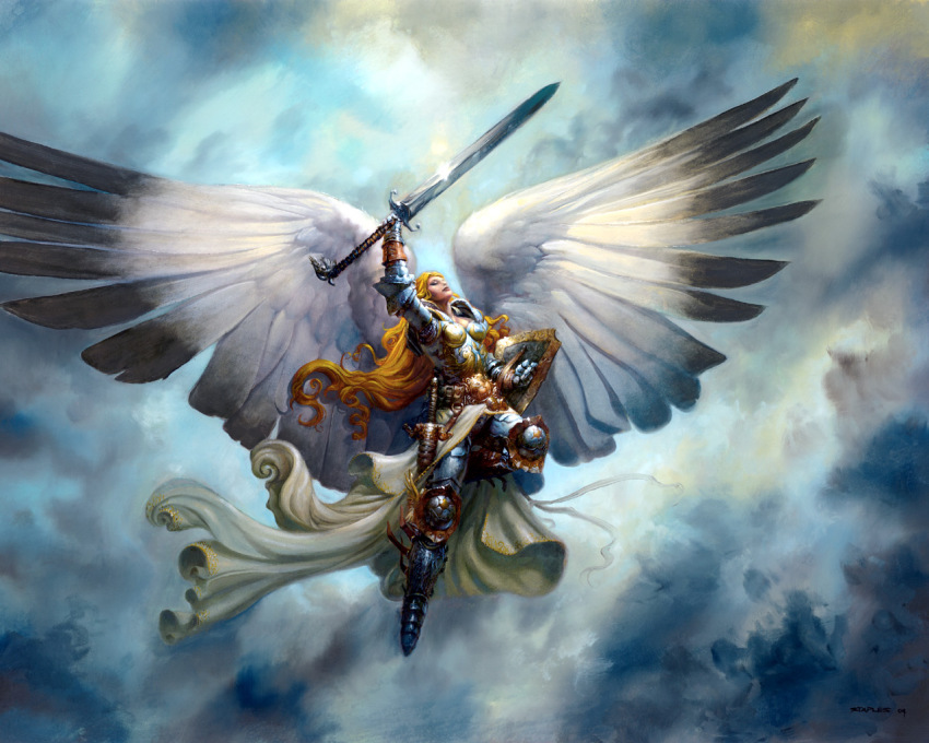 angel, magic:_the_gathering, serra_angel, sword, weapon, wings