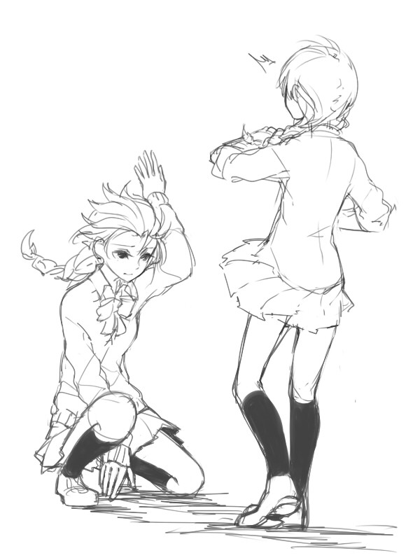 2girls, alternate_costume, anna_(frozen), clothes_lift, contemporary, elsa_(frozen), frozen_(disney), greyscale, incest, monochrome, multiple_girls, school_uniform, siblings, sisters, skirt, skirt_lift, tanco_sae, yuri