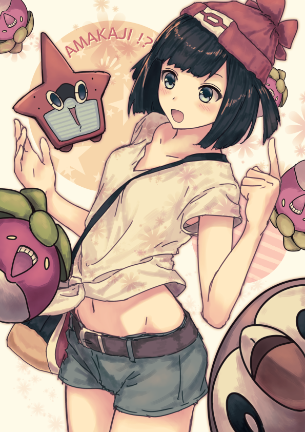 10s, 1girl, armpit_peek, bad_id, bad_pixiv_id, beanie, bird, black_hair