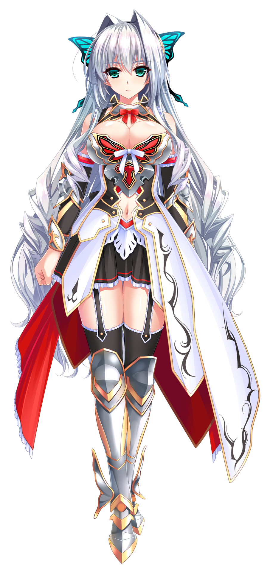 1girl, amasaka_takashi, aqua_eyes, armor, bare_shoulders, breastplate, breasts, cleavage