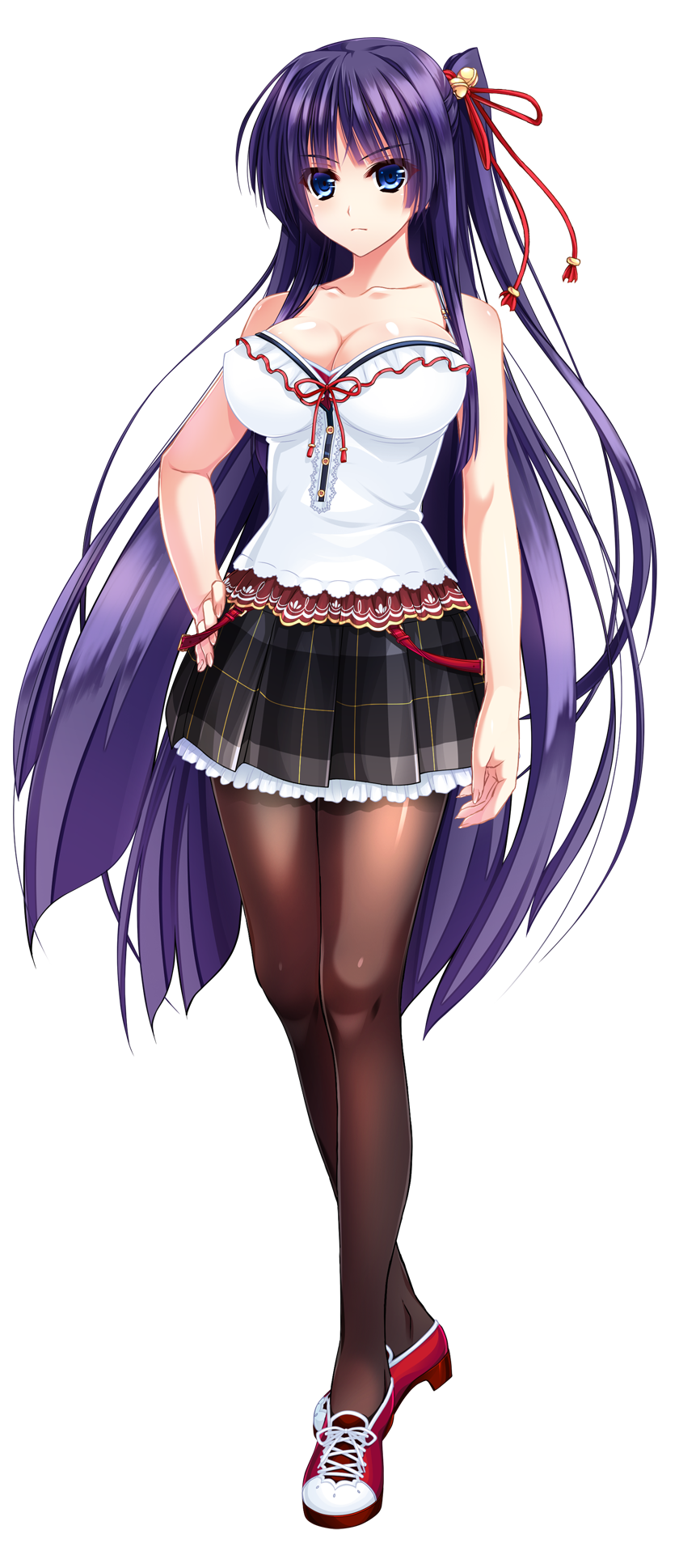 1girl, amasaka_takashi, bare_shoulders, bell, blue_eyes, blue_hair, breasts, cleavage