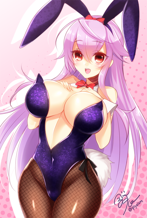1girl, :d, animal_ears, bare_shoulders, blush, bow, bowtie, breast_suppress