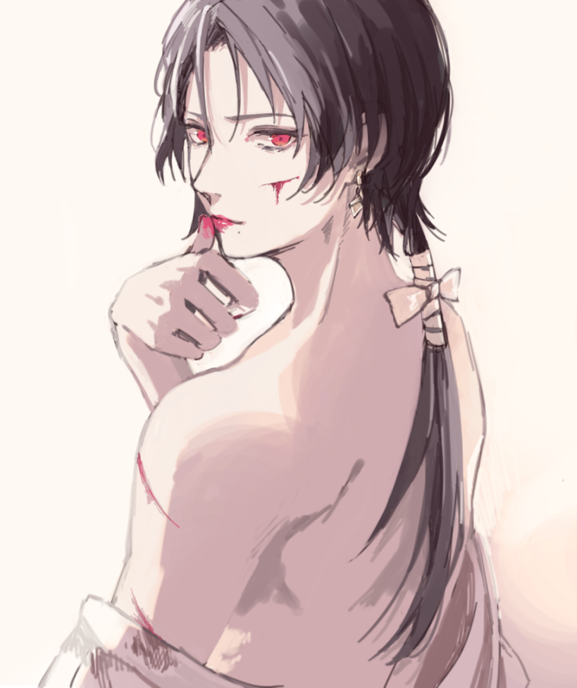 10s, 1boy, androgynous, back, bad_id, bad_pixiv_id, bare_shoulders, black_hair
