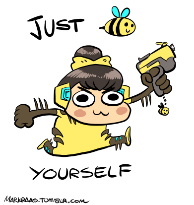 1girl, alternate_costume, b.va_(overwatch), d.va_(gremlin), d.va_(overwatch), female_focus, flat_color, lowres, markraas, overwatch, overwatch_1, pun, simple_background, solo, white_background