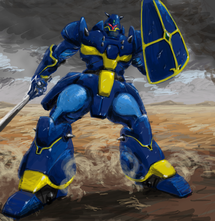 1980s_(style), itsuka_(ituka), kikou-kai_galient, mecha, oldschool, retro_artstyle, robot, shield