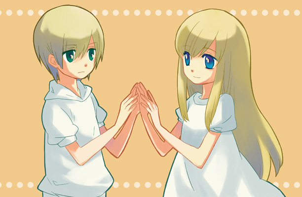 00s, atlus, bad_id, bad_pixiv_id, blonde_hair, blue_eyes, green_eyes, kanzato_jun, kanzato_yuki, persona, persona_trinity_soul, siblings, takeshiko, twins