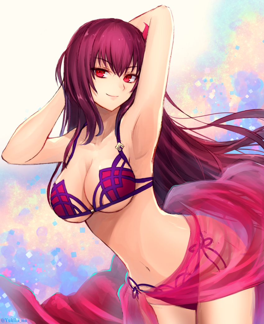 1girl, armpits, arms_behind_head, arms_up, bad_id, bad_pixiv_id, bikini, breasts